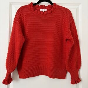 Madewell Orangey Red Ruffle-Trim Sweater